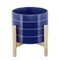Kingston Living Striped Ceramic Planter with Stand - 8" - Blue and Beige